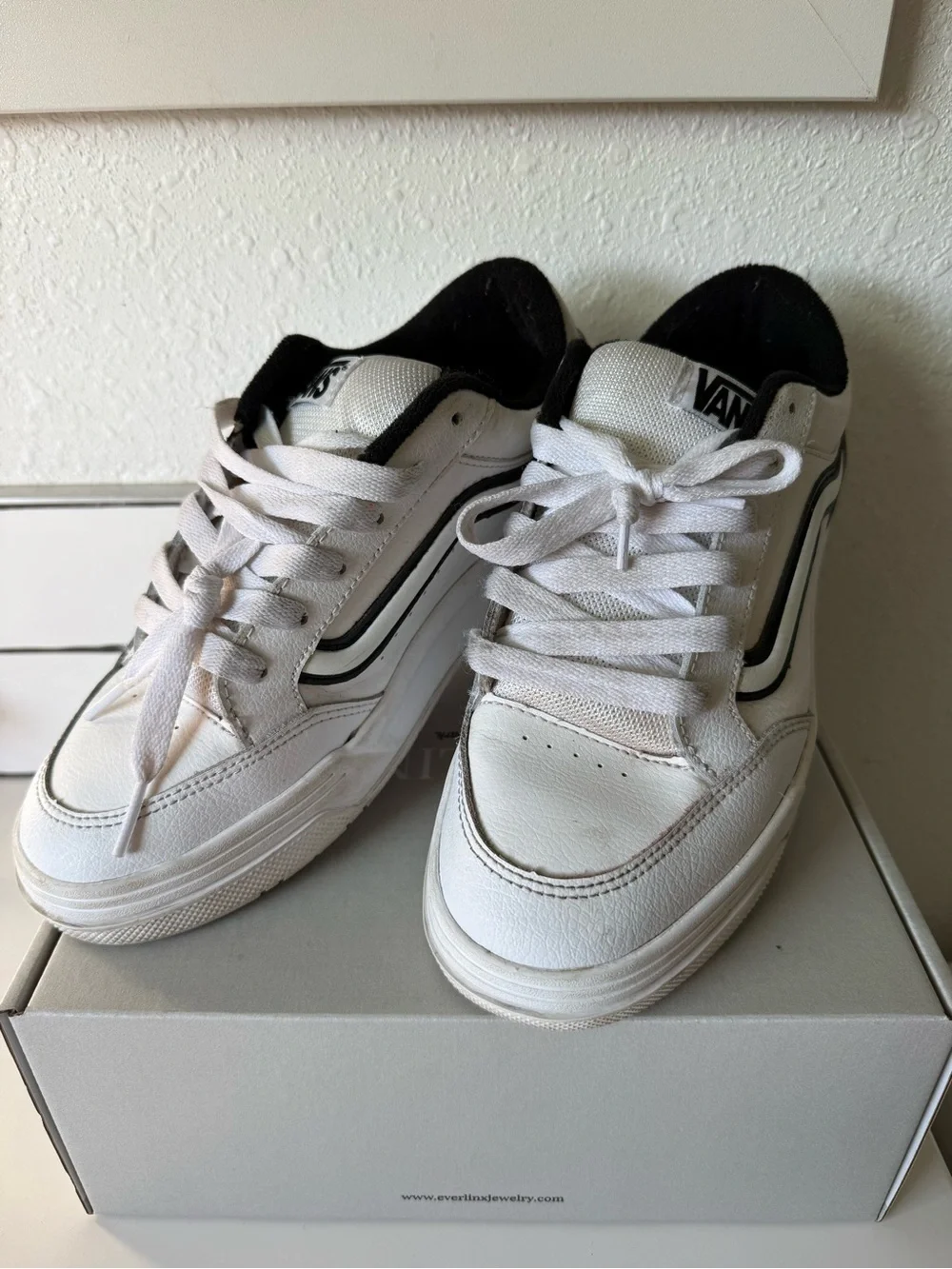 Vans White and Black Kids Low-Top Skate Sneakers